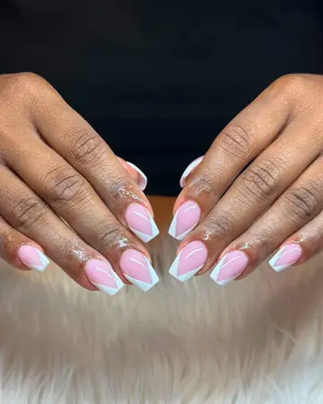 Pink to white ombre almond set with a glitter accent nail