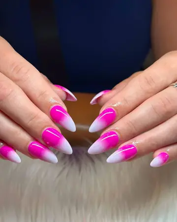 Hot pink and white ombre almond full set